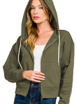 Fleece Cropped Full Zip Hoodie - Dark Olive (S-L)