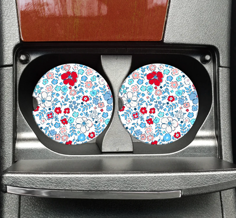 Blue and Red Flowers Car Coasters