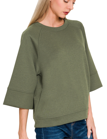 3/4 Sleeve Scuba Pullover - Dark Olive (S/M, L/XL)