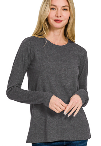 Crew Neck Long Sleeve Tee - Charcoal (S-XL)