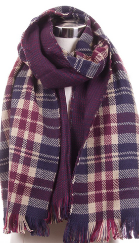 Reversible Plaid Scarf - Navy/Wine