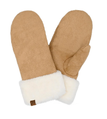 CC Suede Mitten with Faux Fur Cuff - Camel