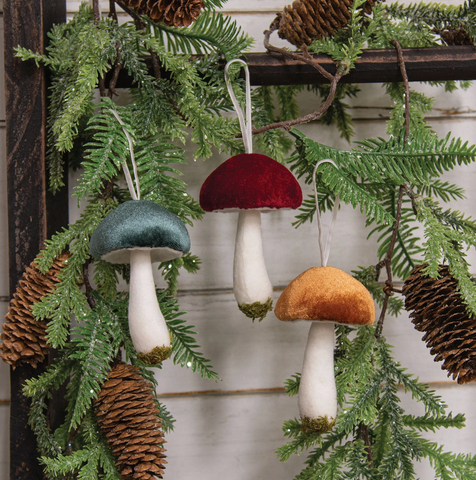Velvet Mushroom Ornament - Red, Teal or Marigold