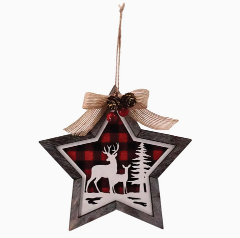 Buffalo Plaid Deer Star Ornament