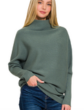 Dolman Sleeve Mock Neck Sweater - Cabernet or Ash Jade (S-L)