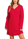 V-Neck Sweater Dress - Ruby (S-L)