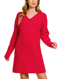 V-Neck Sweater Dress - Ruby (S-L)