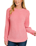 Chenille Waffle Round Neck Sweater - Morning Glory Pink (S-3X) or Ivory (S-XL)