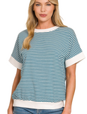 Striped Banded Top - Teal (S-L)