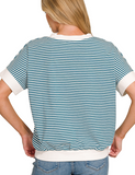 Striped Banded Top - Teal (S-L)