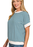 Striped Banded Top - Teal (S-L)