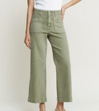 High Rise Cropped Utility Jeans - Light Olive (26-32)