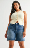 High Rise Longer Inseam Jean Shorts - Medium or Light Wash (S-2X)