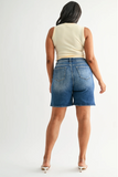 High Rise Longer Inseam Jean Shorts - Medium or Light Wash (S-2X)