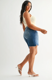 High Rise Longer Inseam Jean Shorts - Medium or Light Wash (S-2X)