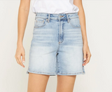 High Rise Longer Inseam Jean Shorts - Medium or Light Wash (S-2X)
