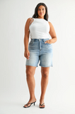 High Rise Longer Inseam Jean Shorts - Medium or Light Wash (S-2X)