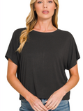 Cropped Round Neck Tee - Black or Ivory (S-L)