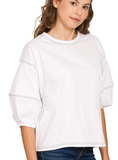 Elbow Balloon Sleeve Tee - White (S-L)