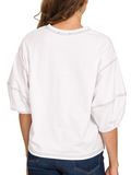 Elbow Balloon Sleeve Tee - White (S-L)