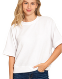 Double Knit Short Sleeve Top - Brown or White (S-XL)