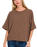Double Knit Short Sleeve Top - Brown or White (S-XL)