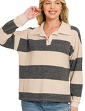 Striped Hacci Rugby Sweater - Charcoal and Sand Beige (S-L)