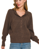 Half-Button Henley Sweater - Dark Brown (S-L)
