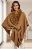 Faux Fur Collar Cape Wrap - Black or Camel