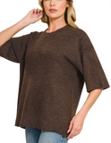 Short Sleeve Oversized Sweater - Dark Brown (S-L)
