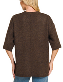 Short Sleeve Oversized Sweater - Dark Brown (S-L)