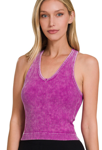 Ribbed Racerback Bra-Cupped Tank - Multiple Colors (S/M, L/XL)