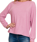 Hacci Round Neck Long Sleeve Shirt - Multiple Colors (S-3X)