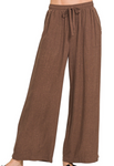 Wide Leg Linen-Blend Pants - Ash Jade, Cocoa or Brown (M-XL)