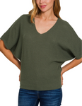 Dolman Sleeve Short Sleeve Sweater - Multiple Colors (S-L)