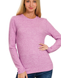 Wide Ribbed Long Sleeve Tee - Light Plum, Heathered Mahogany, or Black (S-L)
