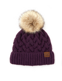 Chunky Cable Patterned Beanie - Purple