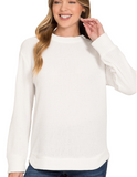 Chenille Waffle Round Neck Sweater - Morning Glory Pink (S-3X) or Ivory (S-XL)