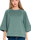 3/4 Sleeve Slick Pullover - Light Navy, Ash Jade or Dark Olive (S/M, L/XL)
