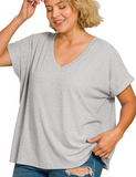 Hacci Melange Short Sleeve V-Neck Tee - Multiple Colors (S-3X)