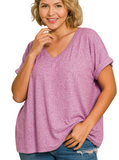 Hacci Melange Short Sleeve V-Neck Tee - Multiple Colors (S-3X)