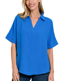 Collared Airflow Short Sleeve Shirt - Light Rose, Ocean Blue, Black (L, XL)