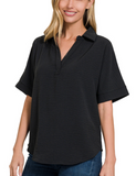 Collared Airflow Short Sleeve Shirt - Light Rose, Ocean Blue, Black (L, XL)
