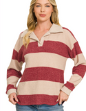 Striped Hacci Rugby Sweater - Burgundy and Sand Beige (S-L)