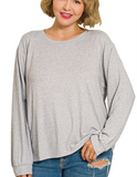 Hacci Round Neck Long Sleeve Shirt - Multiple Colors (S-3X)