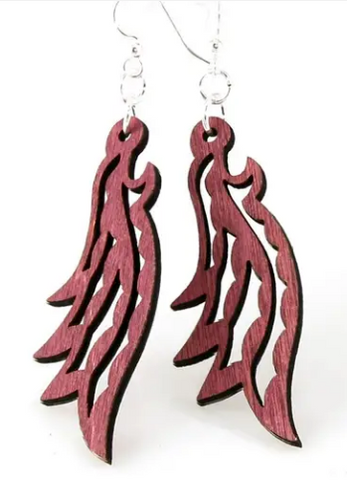 Feathered Dangle Earrings - Wine
