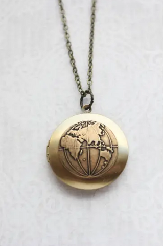 Globe Locket Necklace - Eastern Hemisphere