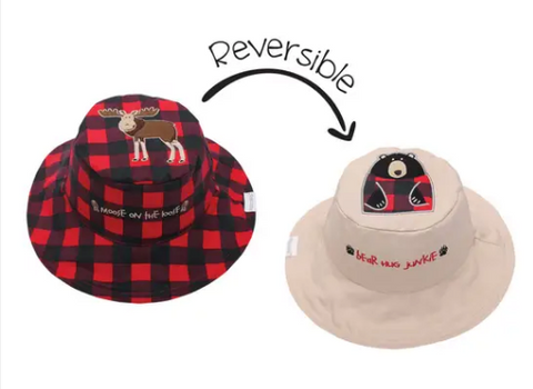 Reversible Kids' Sun Hat - Red Moose / Black Bear