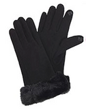 Faux Fur Touch Gloves - Burgundy