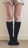 Knee High Pointelle Ribbed Socks - Black